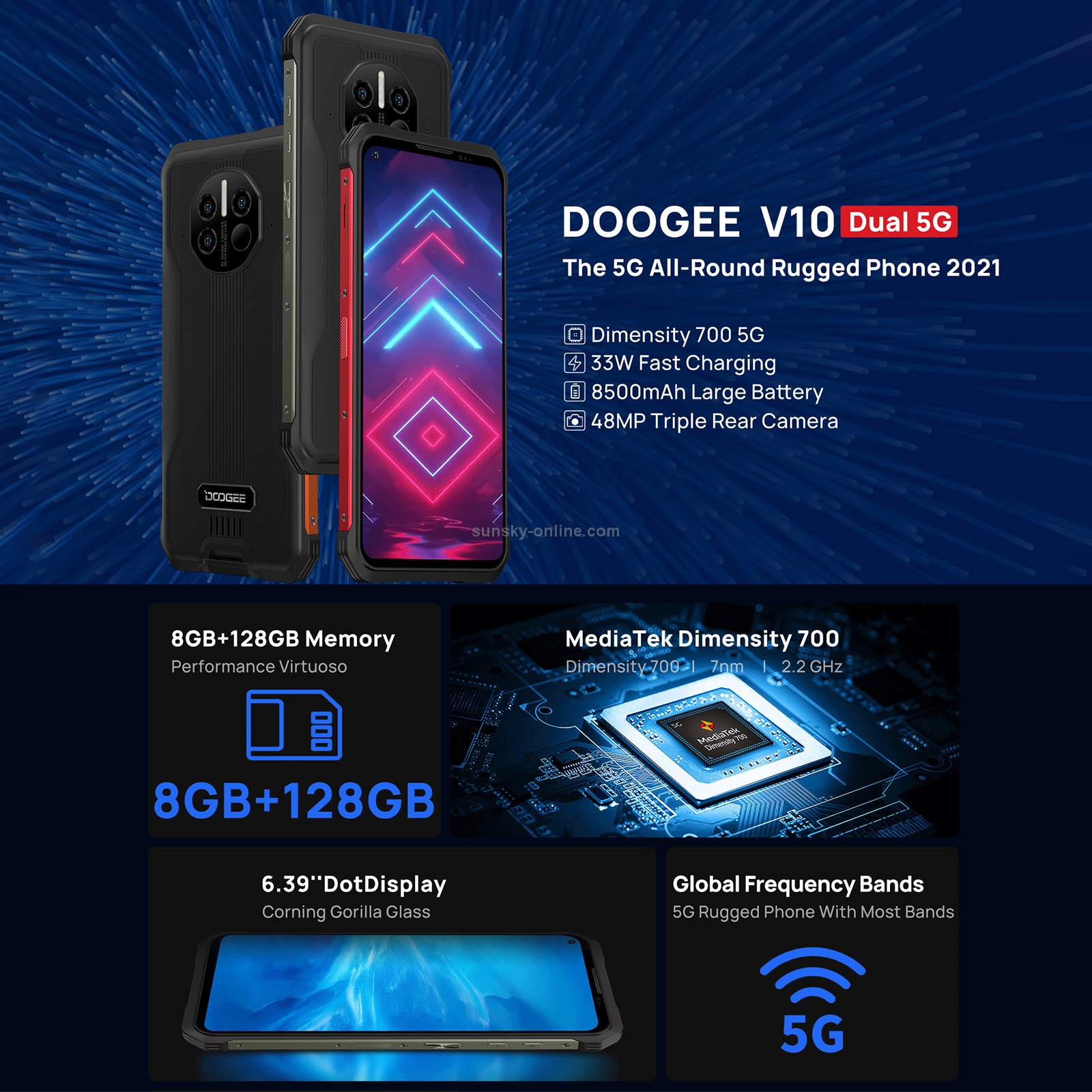 SUNSKY HK Warehouse DOOGEE V10 5G Rugged Phone Non Contact