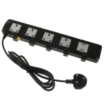 5 Way UK Power Extension Socket, 2 x USB Ports & RJ11 Interface, Cable Length: 2m