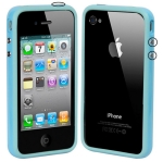 Bumper Frame TPU + PC Case with Keys for iPhone 4 & 4S (Baby Blue)