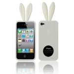 2 in 1 (Rabbit Ears TPU Case + Holder) for iPhone 4 & 4S, White