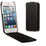 Litchi Texture Vertical Flip Genuine Split Leather Case for iPhone 5 (Black)
