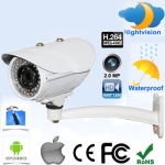 2.0 Megapixel Waterproof IP Camera , IR Nightvision ,Vandalproof, Motion Detection, Privacy Mask Function , Support (1600x1200) & HD 720P(1280x720), IR Distance: 30m