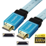 1.4 Version, Braided HDMI to HDMI 19Pin Flat Cable, Support Ethernet, 3D, HD TV / Xbox 360 / PS3 etc, Length: 1.8m (Gold Plated), Baby Blue