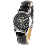 Black Dial Women Quartz Watch with Black Leather Watchband