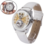 Blue LED Light Indicator Style Mirror Dial Watch with White Silicon Watchband
