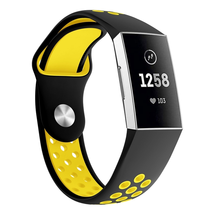 Two-color Round Hole Silicone Wrist Strap Watch Band for Fitbit Charge 3, Wrist Strap Size:130-195mm (Yellow)
Two-color Round Hole Silicone Wrist Strap Watch Band for Fitbit Charge 3, Wrist Strap Size:130-195mm (Yellow)