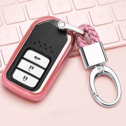 

Electroplating TPU Single-shell Car Key Case with Key Ring for HONDA CIVIC / ACCORD / VEZEL / AVANCIER / CITY / FIT / JADE / CRIDER / GREIZ / ELYSION / ODYSSEY / XR-V / Spirior / CR-V (Pink)