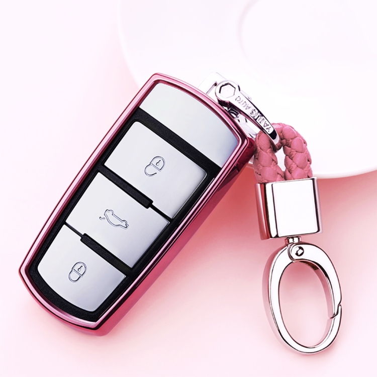 Electroplating TPU Single-shell Car Key Case with Key Ring for Volkswagen Magotan CC (Pink) 
Electroplating TPU Single-shell Car Key Case with Key Ring for Volkswagen Magotan CC (Pink)