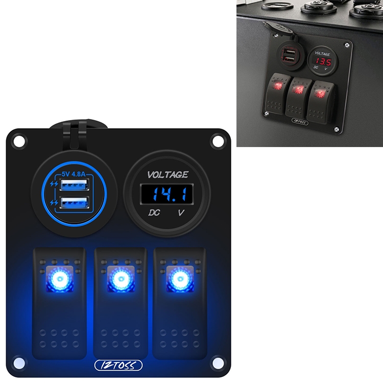 Multi-functional Combination Switch Panel 12V / 24V 3 Way Switches + Dual USB Charger for Car RV Marine Boat (Blue Light)
Multi-functional Combination Switch Panel 12V / 24V 3 Way Switches + Dual USB Charger for Car RV Marine Boat (Blue Light)