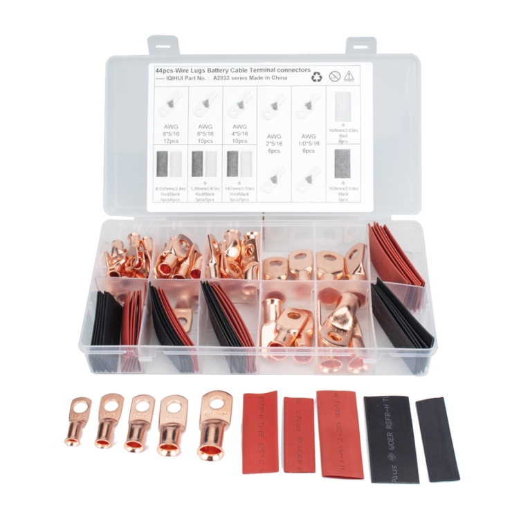 44 PCS AWG T2 Copper Heavy-duty Cold-pressed Wire Terminals with Heat Shrinkable Tube
44 PCS AWG T2 Copper Heavy-duty Cold-pressed Wire Terminals with Heat Shrinkable Tube