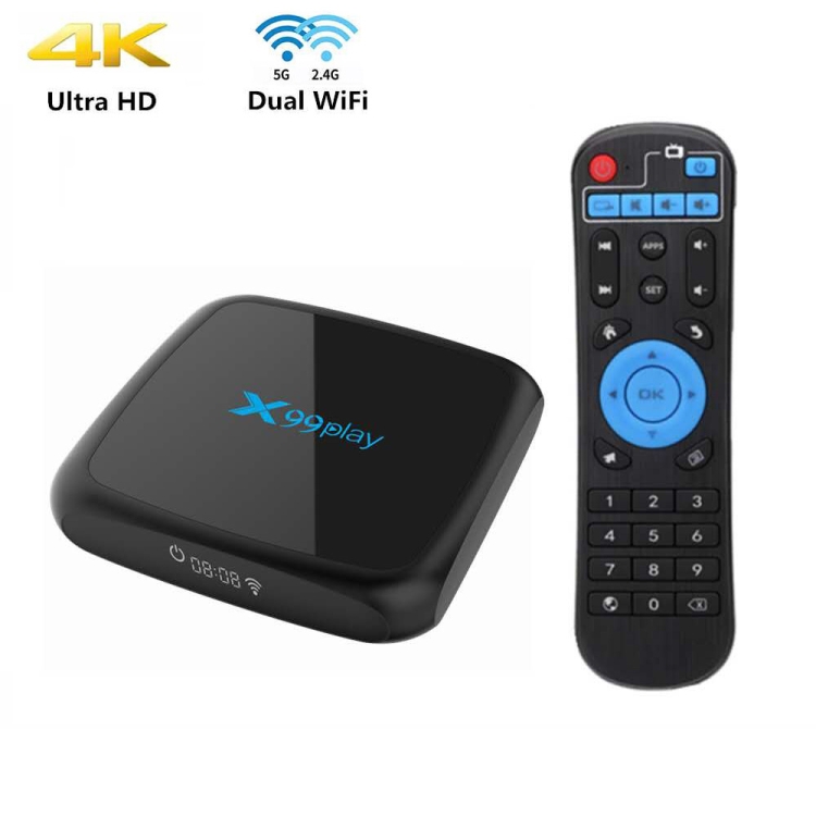 X99 Play 4K TV Box Android 9.0 Media Player wtih Remote Control, Rockchip RK3318 Quad Core 64-bit ARM Cortex-A53, 4GB+64GB, Ethernet / TF / USB
X99 Play 4K TV Box Android 9.0 Media Player wtih Remote Control, Rockchip RK3318 Quad Core 64-bit ARM Cortex-A53, 4GB+64GB, Ethernet / TF / USB