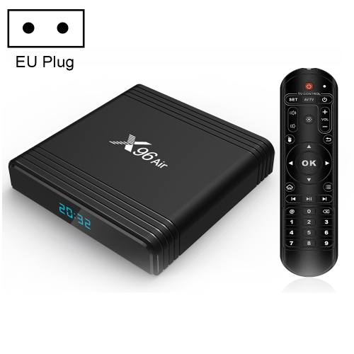 

X96 Air 4K Smart TV BOX Android 9.0 Media Player wtih Remote Control, Quad-core Amlogic S905X3, RAM: 4GB, ROM: 32GB, Dual Band WiFi, Bluetooth, EU Plug