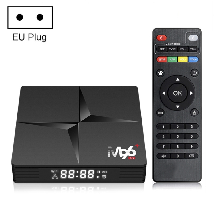 M96+ 4K Smart TV BOX Android 10 Media Player wtih Remote Control, Quad-core RK3318, RAM: 2GB, ROM: 16GB, Dual Band WiFi, Bluetooth, EU Plug
M96+ 4K Smart TV BOX Android 10 Media Player wtih Remote Control, Quad-core RK3318, RAM: 2GB, ROM: 16GB, Dual Band WiFi, Bluetooth, EU Plug