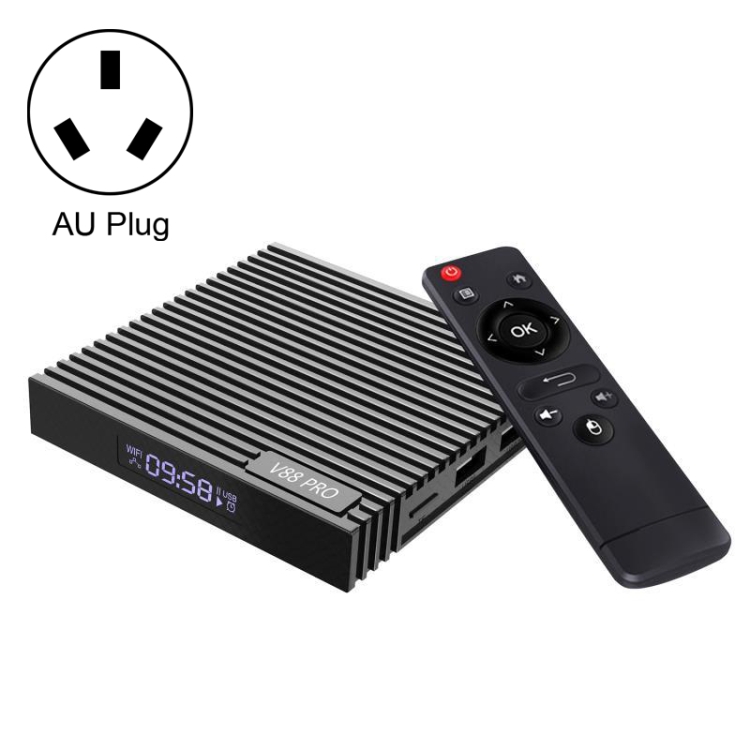V88 PRO 4K Smart TV BOX Android 9.0 Media Player wtih Remote Control, RK3228A Quad Core up to 1.5GHz, RAM: 1GB, ROM: 8GB, Support WiFi, Ethernet, AU Plug
V88 PRO 4K Smart TV BOX Android 9.0 Media Player wtih Remote Control, RK3228A Quad Core up to 1.5GHz, RAM: 1GB, ROM: 8GB, Support WiFi, Ethernet, AU Plug