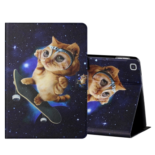 

For Samsung Galaxy Tab S6 Lite P610/P615 Colored Drawing Horizontal Flip Leather Case with Holder & Card Slots(Skateboard Cat)