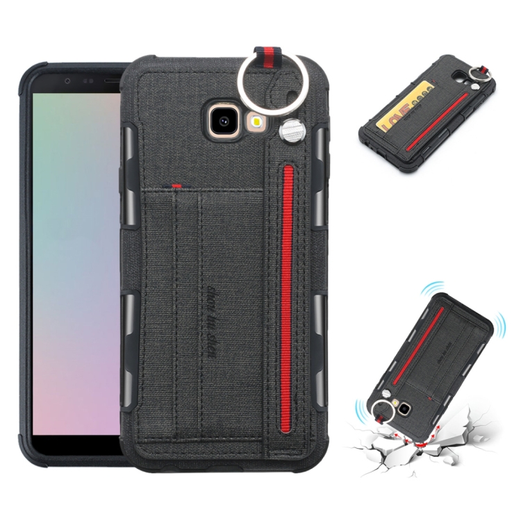 For Galaxy J4+ Cloth Texture + TPU Shockproof Protective Case with Metal Ring & Holder & Card Slots & Hanging Strap(Black)
For Galaxy J4+ Cloth Texture + TPU Shockproof Protective Case with Metal Ring & Holder & Card Slots & Hanging Strap(Black)
