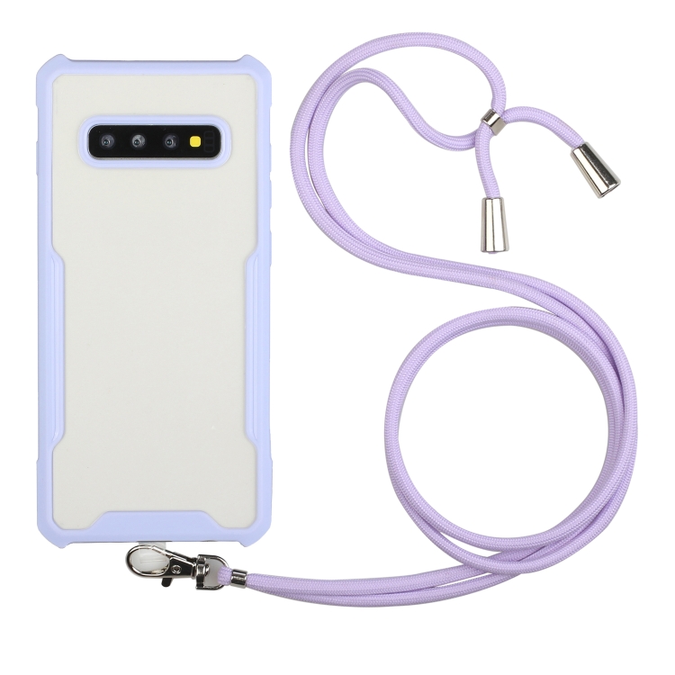 For Samsung Galaxy S10+ Acrylic + Color TPU Shockproof Case with Neck Lanyard(Purple)
For Samsung Galaxy S10+ Acrylic + Color TPU Shockproof Case with Neck Lanyard(Purple)