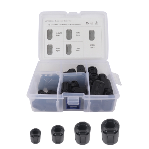 40 PCS 3.5mm/5mm/7mm/9mm/13mm Anti-interference Degaussing Ring Ferrite Ring Cable Clip Core Noise Suppressor Filter
40 PCS 3.5mm/5mm/7mm/9mm/13mm Anti-interference Degaussing Ring Ferrite Ring Cable Clip Core Noise Suppressor Filter