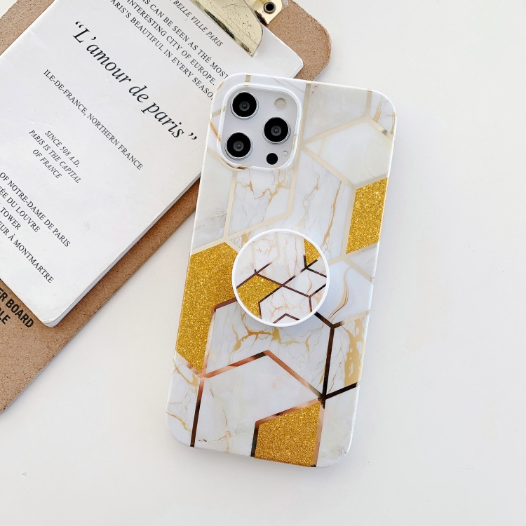 Glitter Powder Electroplated Marble TPU Protective Case with Foldable Holder For iPhone 12 / 12 Pro(White)
Glitter Powder Electroplated Marble TPU Protective Case with Foldable Holder For iPhone 12 / 12 Pro(White)