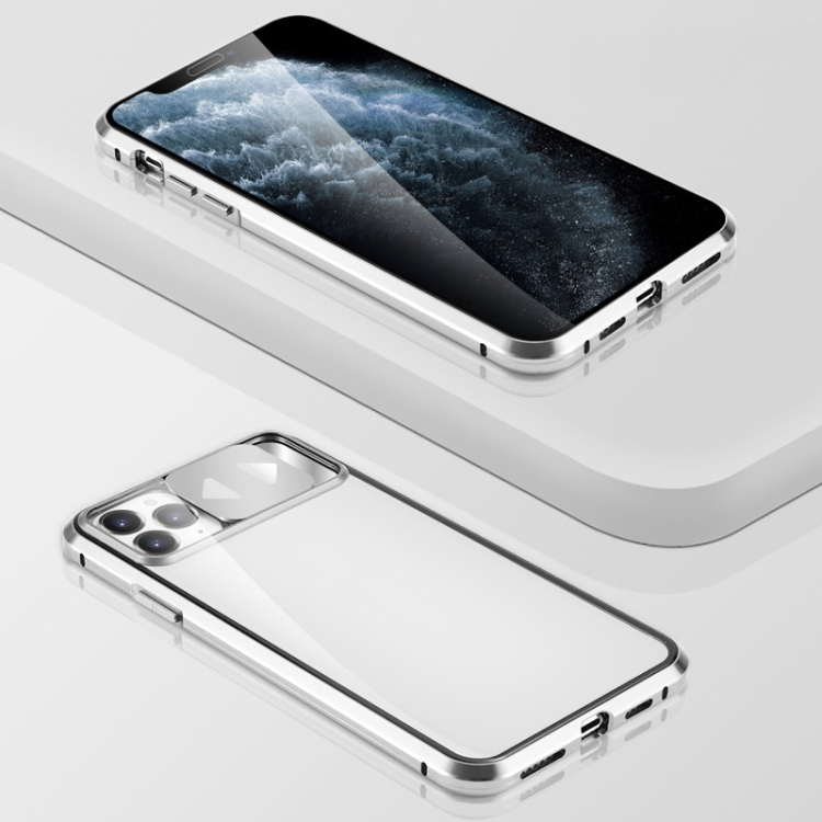 Sliding Lens Cover Mirror Design Four-corner Shockproof Magnetic Metal Frame Double-sided Tempered Glass Case For iPhone 11 Pro(Silver)
Sliding Lens Cover Mirror Design Four-corner Shockproof Magnetic Metal Frame Double-sided Tempered Glass Case For iPhone 11 Pro(Silver)
