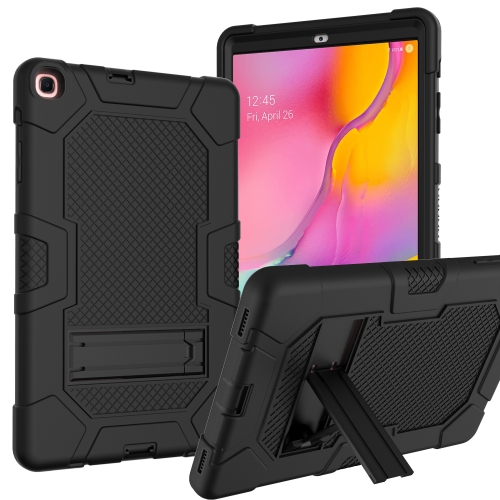 

For Samsung Galaxy Tab A 10.1 (2019) / T510 Contrast Color Robot Shockproof Silicone + PC Protective Case with Holder(Black)