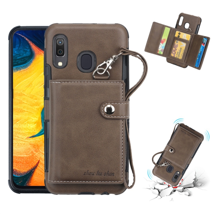 For Galaxy A30 Shockproof PC + TPU Protective Case, with Card Slots & Wallet & Photo Frame & Lanyard(Dark Brown)
For Galaxy A30 Shockproof PC + TPU Protective Case, with Card Slots & Wallet & Photo Frame & Lanyard(Dark Brown)