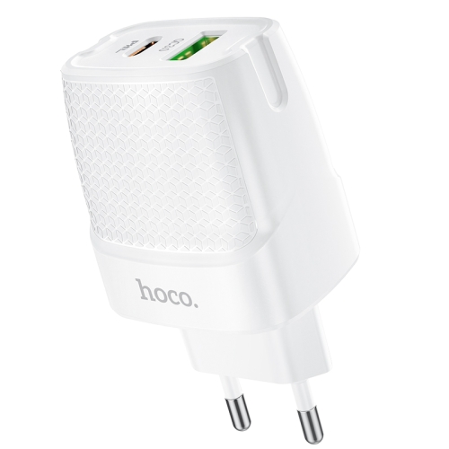 

hoco C85A PD 20W + QC3.0 Dual Pots Fast Charging Travel Charger Power Adapter,EU Plug(White)