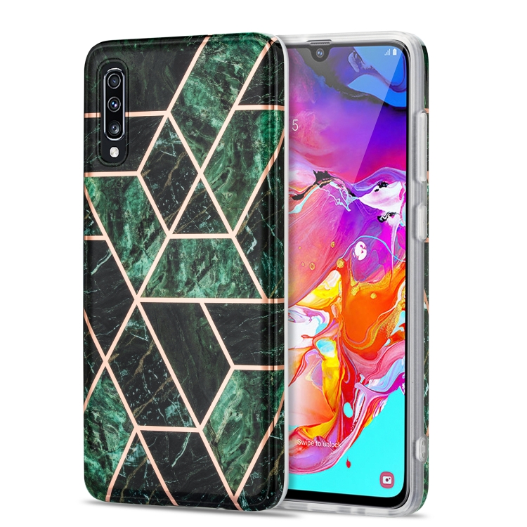 For Samsung Galaxy A70 Electroplating Stitching Marbled IMD Stripe Straight Edge Rubik Cube Phone Protective Case(Emerald Green)
For Samsung Galaxy A70 Electroplating Stitching Marbled IMD Stripe Straight Edge Rubik Cube Phone Protective Case(Emerald Green)