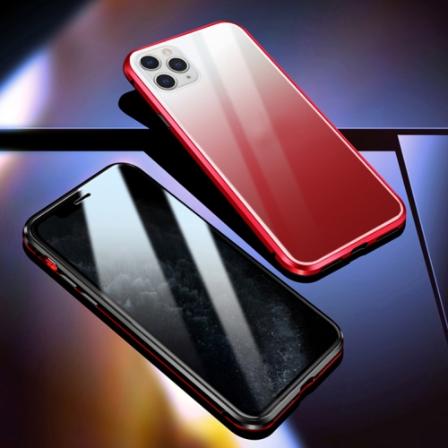 

R-JUST Four-corner Shockproof Anti-peeping Magnetic Gradient Metal Frame Double-sided Tempered Glass Case For iPhone 11 Pro(Black Red)