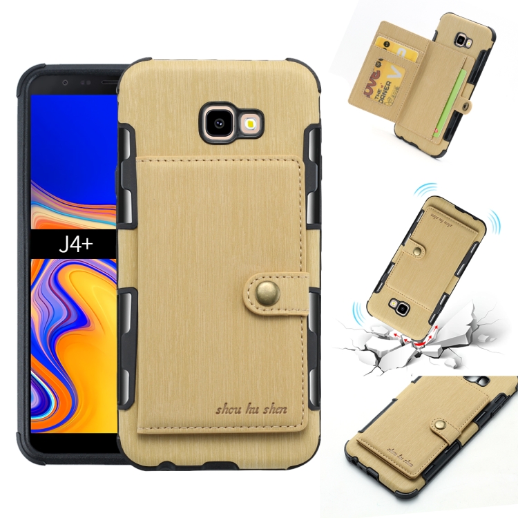 For Galaxy J4+ Brushed Texture Shockproof PU + TPU Case, with Card Slots & Wallet & Photo Frame(Gold)
For Galaxy J4+ Brushed Texture Shockproof PU + TPU Case, with Card Slots & Wallet & Photo Frame(Gold)