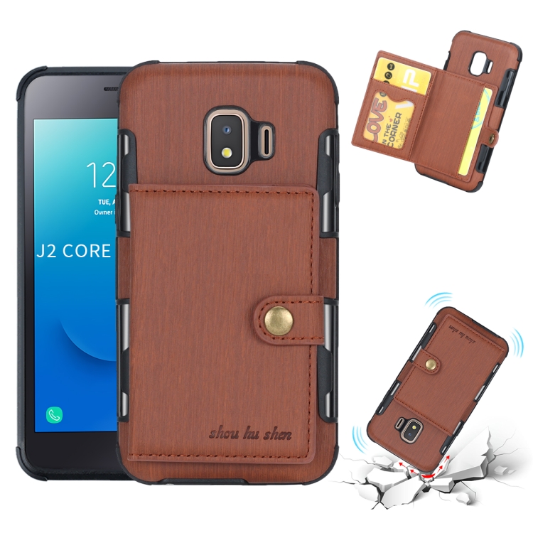 For Galaxy J2 Core Brushed Texture Shockproof PU + TPU Case, with Card Slots & Wallet & Photo Frame(Brown)
For Galaxy J2 Core Brushed Texture Shockproof PU + TPU Case, with Card Slots & Wallet & Photo Frame(Brown)