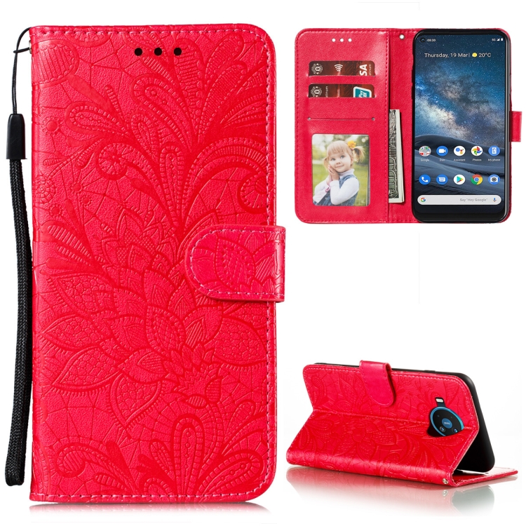For Nokia 8.3 5G Lace Flower Embossing Pattern Horizontal Flip Leather Case with Holder & Card Slots & Wallet & Photo Frame(Red)
For Nokia 8.3 5G Lace Flower Embossing Pattern Horizontal Flip Leather Case with Holder & Card Slots & Wallet & Photo Frame(Red)