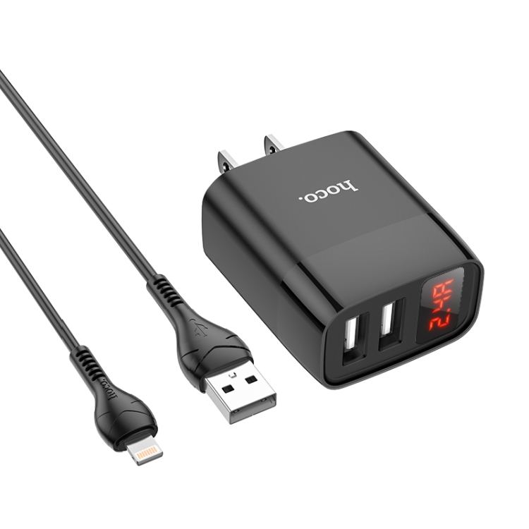 hoco C86 Illustrious Dual Port Charger + USB to 8 Pin Data Cable with Digital Display, Plug Type: US Plug(Black)
hoco C86 Illustrious Dual Port Charger + USB to 8 Pin Data Cable with Digital Display, Plug Type: US Plug(Black)