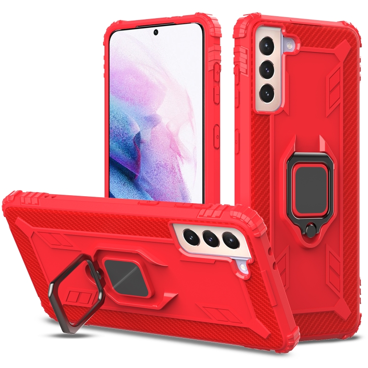 For Samsung Galaxy S21 5G Carbon Fiber Protective Case with 360 Degree Rotating Ring Holder(Red)
For Samsung Galaxy S21 5G Carbon Fiber Protective Case with 360 Degree Rotating Ring Holder(Red)