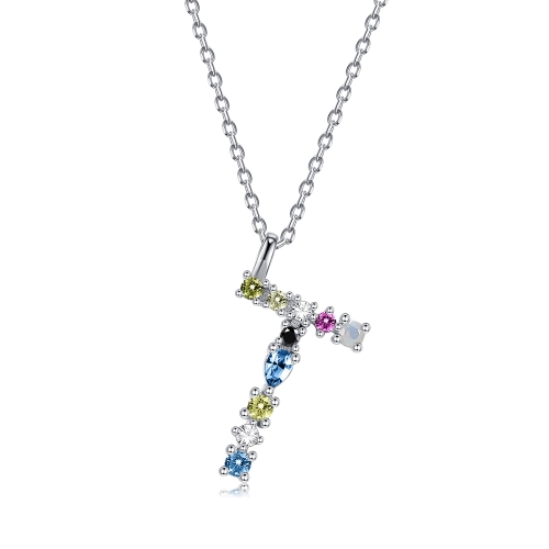 S925 Sterling Silver 26 Engligh Letters Colorful Zircon Women Nacklace Jewelry, Style:T(Silver)
S925 Sterling Silver 26 Engligh Letters Colorful Zircon Women Nacklace Jewelry, Style:T(Silver)