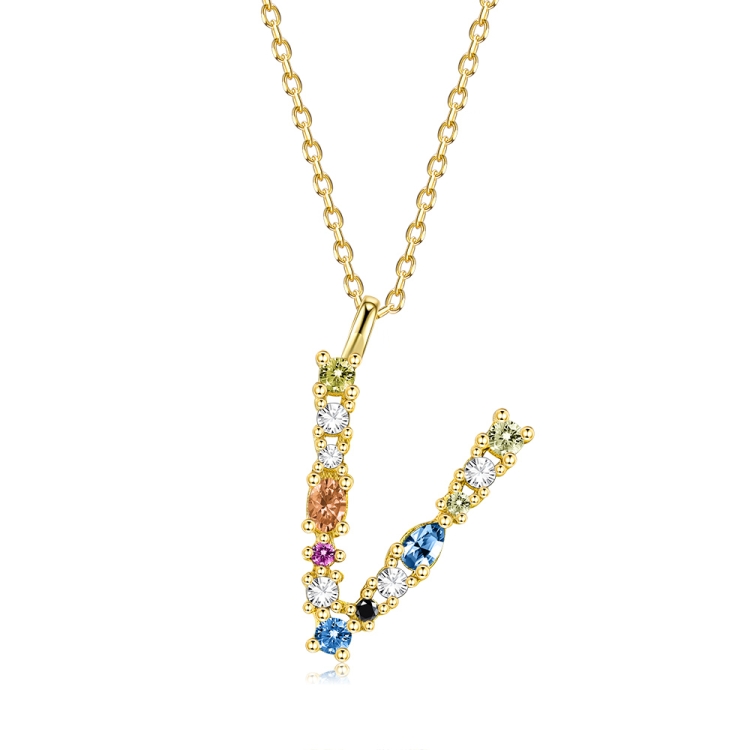 S925 Sterling Silver 26 Engligh Letters Colorful Zircon Women Nacklace Jewelry, Style:V(Gold) 
S925 Sterling Silver 26 Engligh Letters Colorful Zircon Women Nacklace Jewelry, Style:V(Gold)
