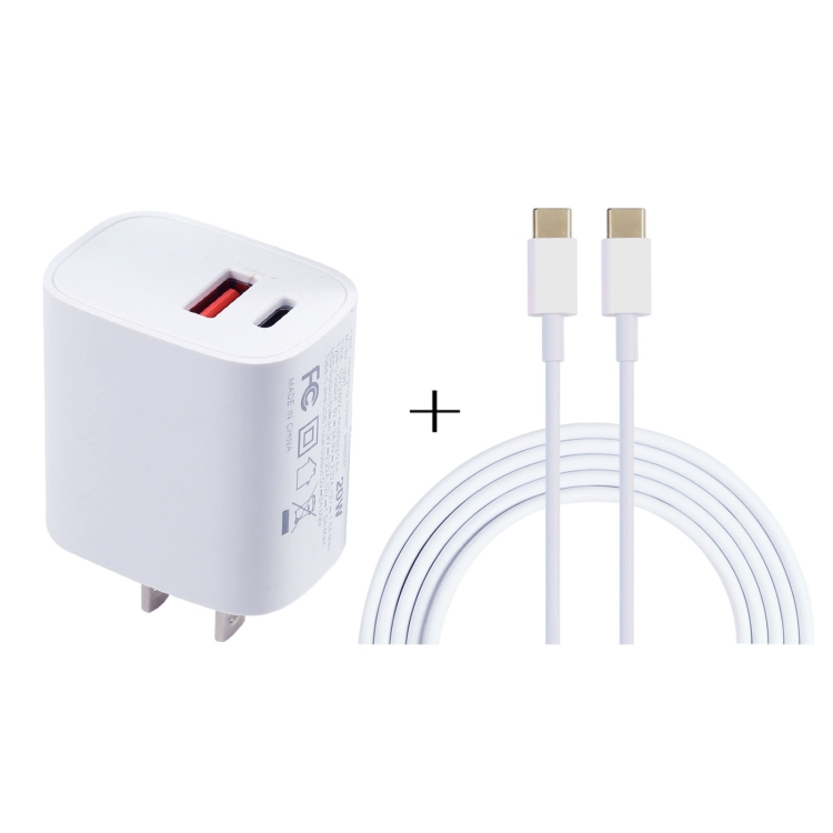U087 20W USB-C / Type-C + USB Ports Charger with 100W Type-C to Type-C Fast Charging Cable 2m, US Plug
U087 20W USB-C / Type-C + USB Ports Charger with 100W Type-C to Type-C Fast Charging Cable 2m, US Plug