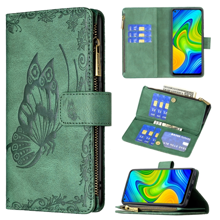 For Xiaomi Redmi Note 9 Flying Butterfly Embossing Pattern Zipper Horizontal Flip Leather Case with Holder & Card Slots & Wallet(Green)
For Xiaomi Redmi Note 9 Flying Butterfly Embossing Pattern Zipper Horizontal Flip Leather Case with Holder & Card Slots & Wallet(Green)