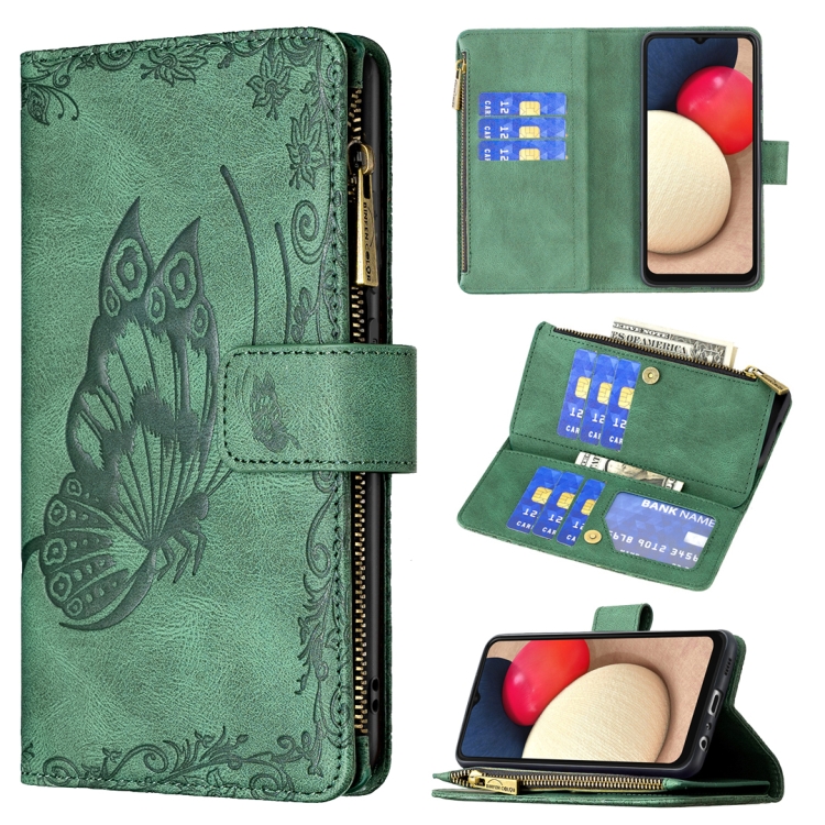 For Samsung Galaxy A02s Flying Butterfly Embossing Pattern Zipper Horizontal Flip Leather Case with Holder & Card Slots & Wallet(Green)
For Samsung Galaxy A02s Flying Butterfly Embossing Pattern Zipper Horizontal Flip Leather Case with Holder & Card Slots & Wallet(Green)