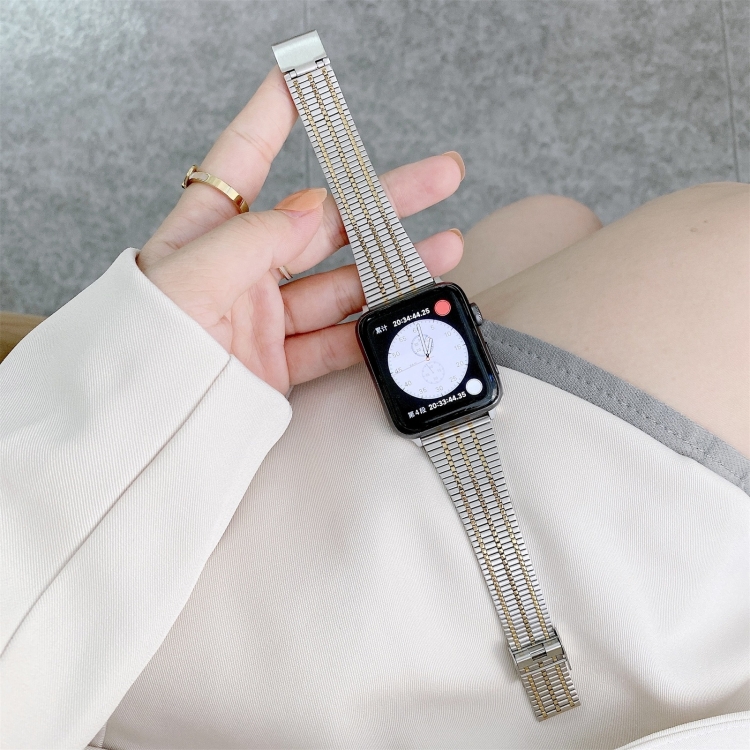 Color Matching Seven Beads Steel Replacement Strap Watchband For Apple Watch Series 6 & SE & 5 & 4 44mm / 3 & 2 & 1 42mm(Silver Gold)
Color Matching Seven Beads Steel Replacement Strap Watchband For Apple Watch Series 6 & SE & 5 & 4 44mm / 3 & 2 & 1 42mm(Silver Gold)