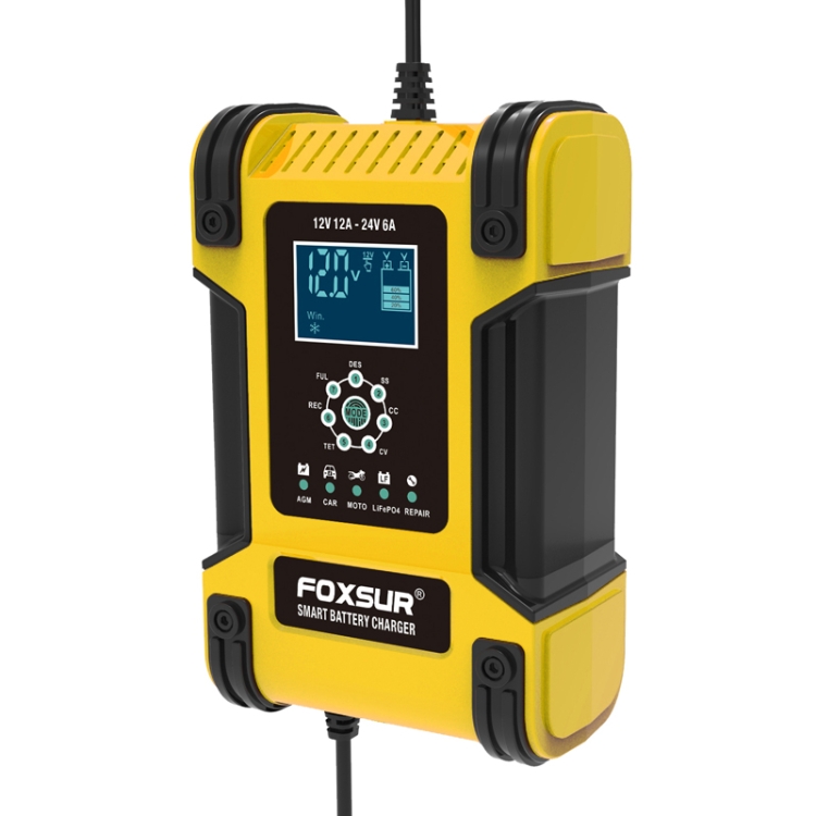 FOXSUR 12A / 12V / 24V Car / Motorcycle 7-stage Lead-acid Battery AGM Charger, Plug Type:UK Plug(Yellow)
FOXSUR 12A / 12V / 24V Car / Motorcycle 7-stage Lead-acid Battery AGM Charger, Plug Type:UK Plug(Yellow)