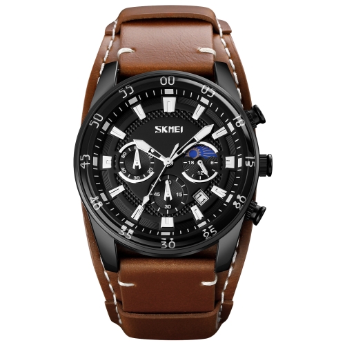 SKMEI 9249 Men Moonphase Calendar Stopwatch Leather Strap Quartz Watch(Brown Black)
SKMEI 9249 Men Moonphase Calendar Stopwatch Leather Strap Quartz Watch(Brown Black)
