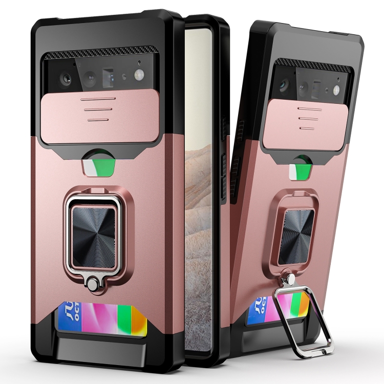 For Google Pixel 6 Pro Sliding Camera Cover Design PC + TPU Shockproof Case with Ring Holder & Card Slot(Rose Gold)
For Google Pixel 6 Pro Sliding Camera Cover Design PC + TPU Shockproof Case with Ring Holder & Card Slot(Rose Gold)