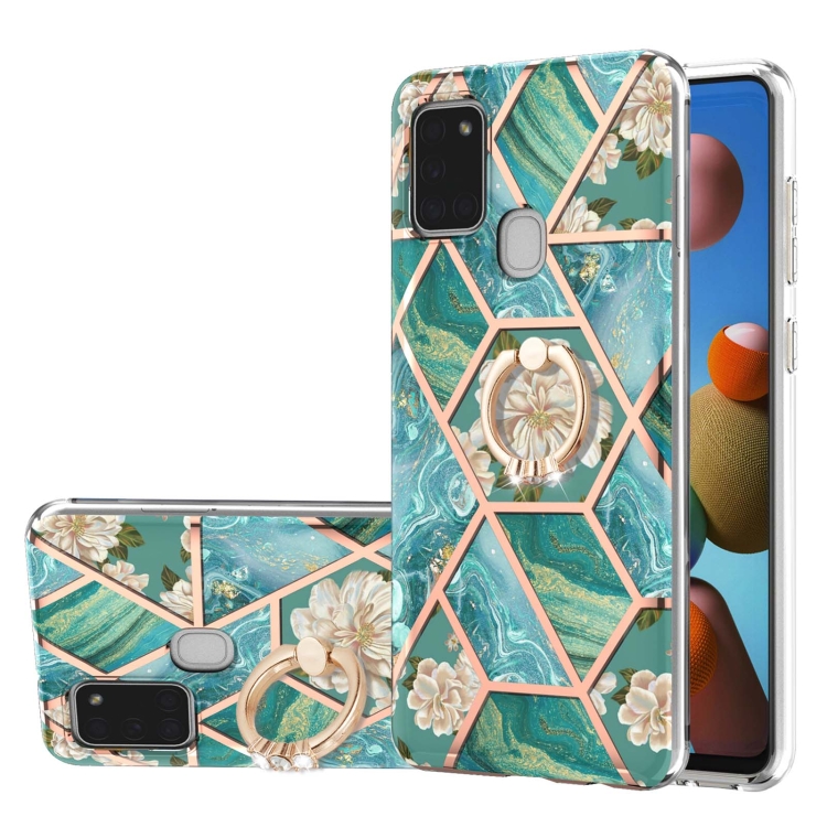 For Samsung Galaxy A21s Electroplating Splicing Marble Flower Pattern TPU Shockproof Case with Rhinestone Ring Holder(Blue Flower)
For Samsung Galaxy A21s Electroplating Splicing Marble Flower Pattern TPU Shockproof Case with Rhinestone Ring Holder(Blue Flower)