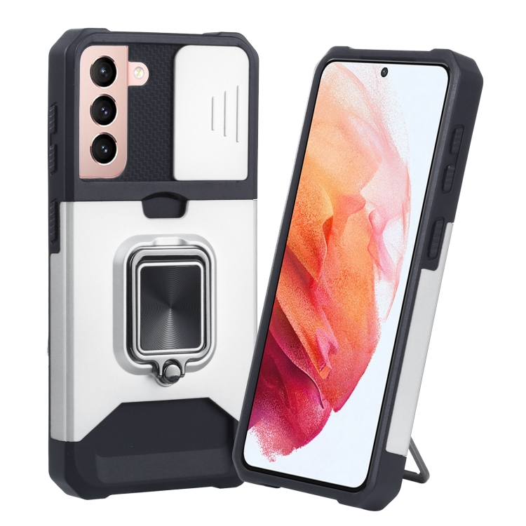 For Samsung Galaxy S21 5G Sliding Camera Cover Design PC + TPU Shockproof Case with Ring Holder & Card Slot(Silver)
For Samsung Galaxy S21 5G Sliding Camera Cover Design PC + TPU Shockproof Case with Ring Holder & Card Slot(Silver)
