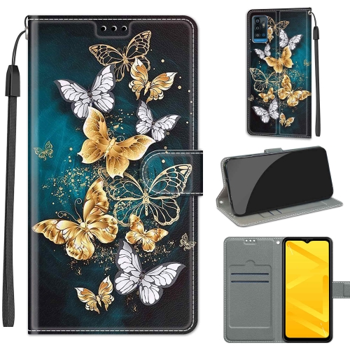 

Voltage Coloured Drawing Magnetic Clasp Horizontal Flip PU Leather Case with Holder & Card Slots For ZTE Blade A71(C20 Gold Silver Flying Butterflies)