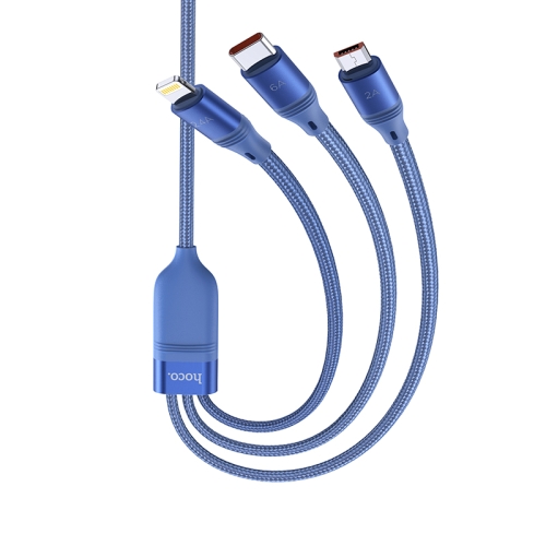 hoco U104 Ultra 3 in 1 6A Fast Charging Data Cable USB to 8 Pin + Micro USB + USB-C / Type-C Cable, Cable Length: 1.2m(Blue)
hoco U104 Ultra 3 in 1 6A Fast Charging Data Cable USB to 8 Pin + Micro USB + USB-C / Type-C Cable, Cable Length: 1.2m(Blue)