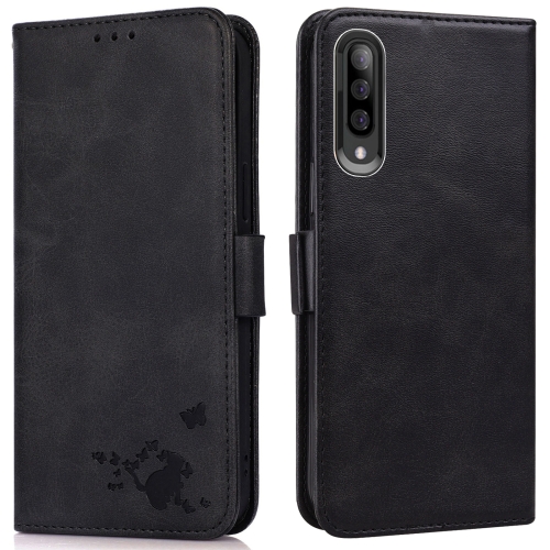 

For Samsung Galaxy A70 / A70s Embossed Cat Butterflies Pattern Horizontal Flip Leather Case with Card Slot & Holder & Wallet(Black)