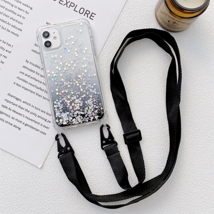 Gradient Glitter Powder Epoxy TPU Thickened Acrylic Shockproof Case with Wide Neck Lanyard For iPhone 12 / 12 Pro(Black)
Gradient Glitter Powder Epoxy TPU Thickened Acrylic Shockproof Case with Wide Neck Lanyard For iPhone 12 / 12 Pro(Black)
