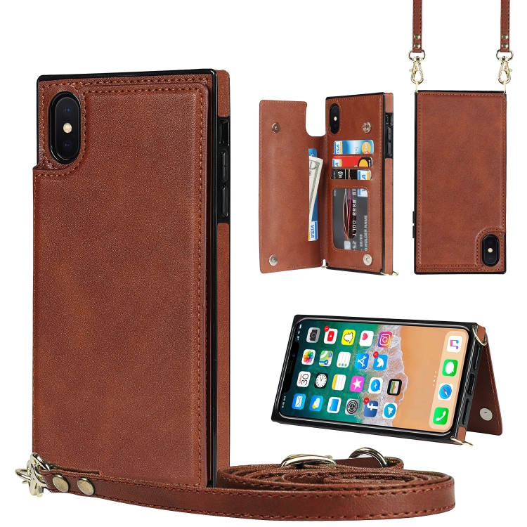 Cross-body Square Double Buckle Flip Card Bag TPU+PU Case with Card Slots & Wallet & Photo & Strap For iPhone XS / X(Brown)
Cross-body Square Double Buckle Flip Card Bag TPU+PU Case with Card Slots & Wallet & Photo & Strap For iPhone XS / X(Brown)